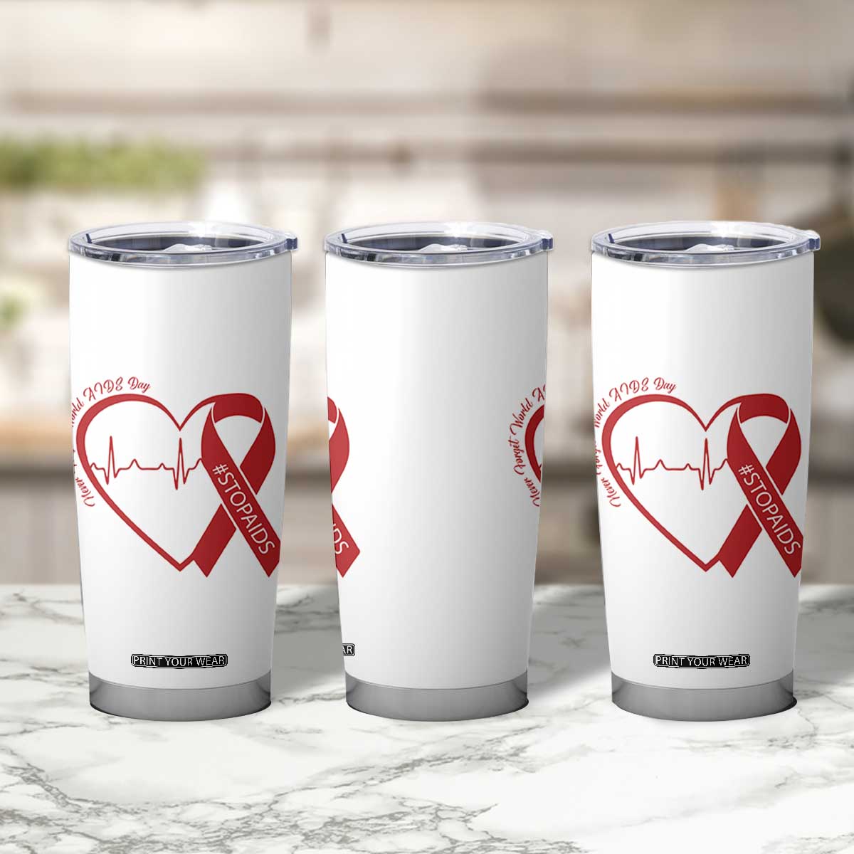 Never Forget World AIDS Day Tumbler Cup Red Ribbon HIV Awareness Gift TS12 Print Your Wear