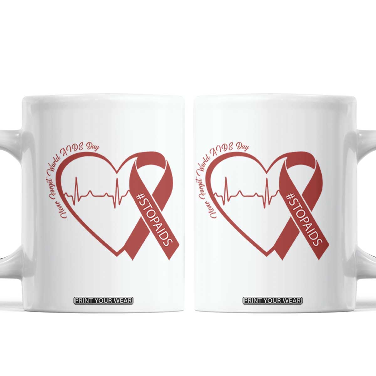 Never Forget World AIDS Day Coffee Mug Red Ribbon HIV Awareness Gift TS12 White Print Your Wear