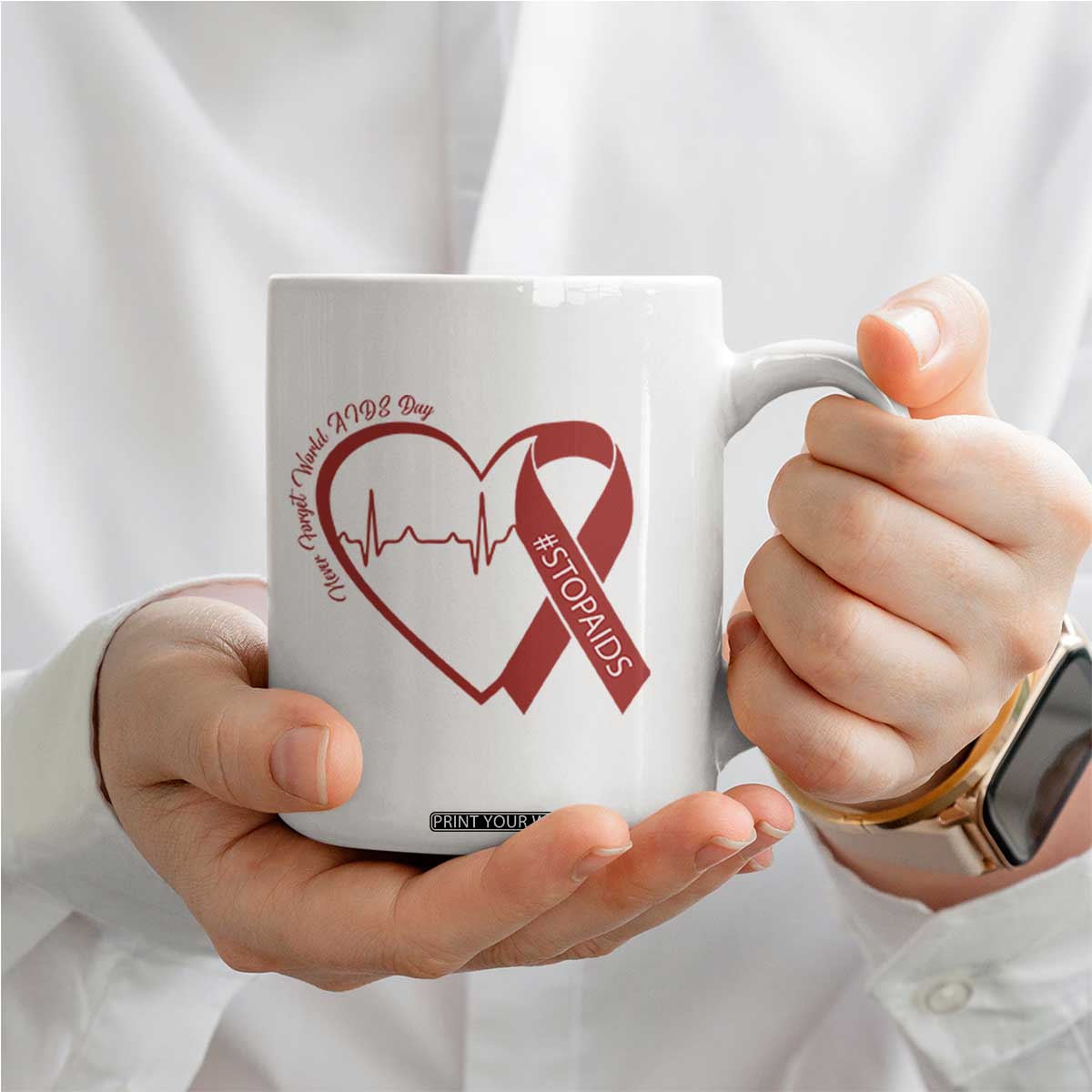Never Forget World AIDS Day Coffee Mug Red Ribbon HIV Awareness Gift TS12 Print Your Wear