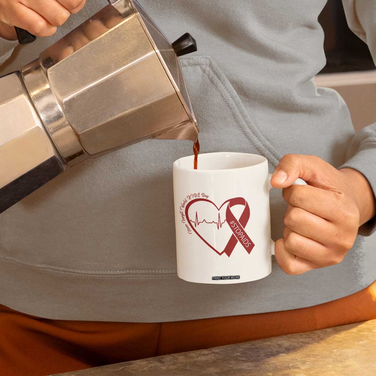 Never Forget World AIDS Day Coffee Mug Red Ribbon HIV Awareness Gift TS12 Print Your Wear