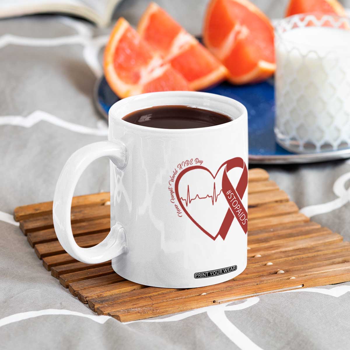 Never Forget World AIDS Day Coffee Mug Red Ribbon HIV Awareness Gift TS12 Print Your Wear