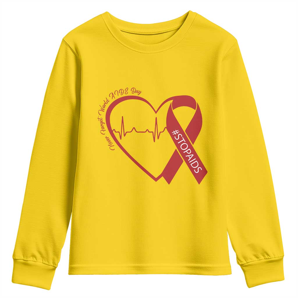 Never Forget World AIDS Day Youth Sweatshirt Red Ribbon HIV Awareness Gift TS12 Daisy Print Your Wear