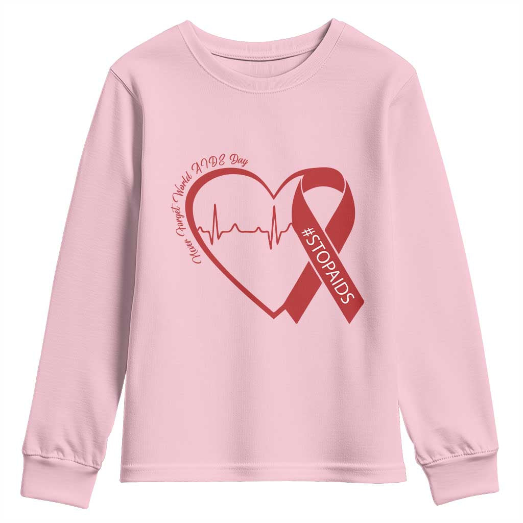 Never Forget World AIDS Day Youth Sweatshirt Red Ribbon HIV Awareness Gift TS12 Light Pink Print Your Wear