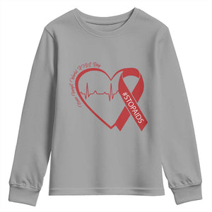 Never Forget World AIDS Day Youth Sweatshirt Red Ribbon HIV Awareness Gift TS12 Sport Gray Print Your Wear