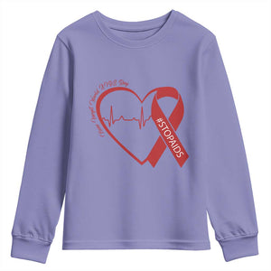 Never Forget World AIDS Day Youth Sweatshirt Red Ribbon HIV Awareness Gift TS12 Violet Print Your Wear