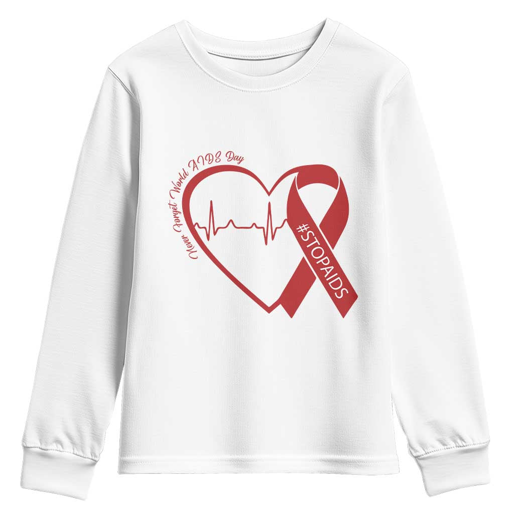 Never Forget World AIDS Day Youth Sweatshirt Red Ribbon HIV Awareness Gift TS12 White Print Your Wear