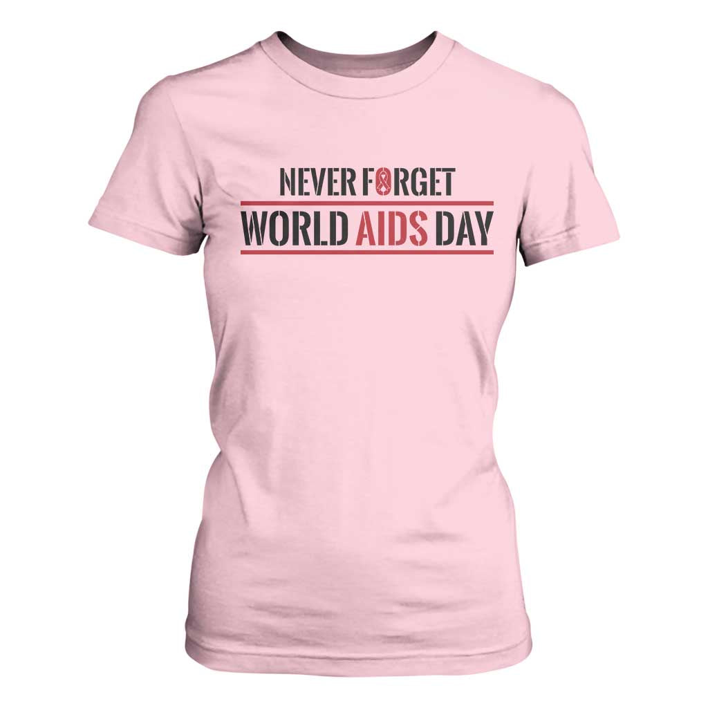 World AIDS Day Never Forget T Shirt For Women Red Ribbon Support Gift TS12 Light Pink Print Your Wear