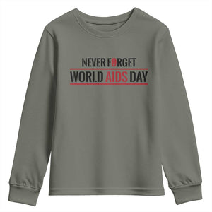 World AIDS Day Never Forget Youth Sweatshirt Red Ribbon Support Gift TS12 Military Green Print Your Wear