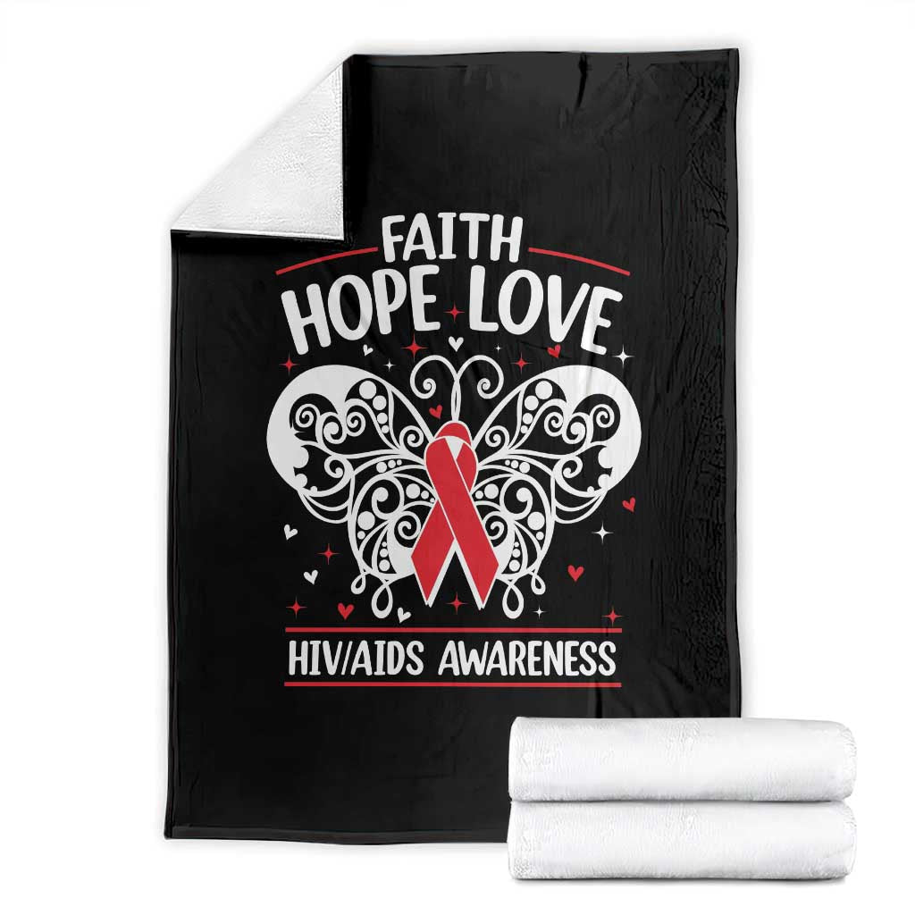 Red Ribbon Faith Hope Love Throw Blanket World AIDS Day Gift TS12 Black Print Your Wear