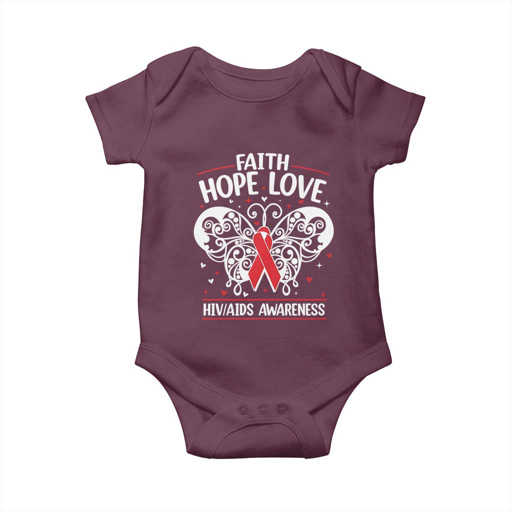 Red Ribbon Faith Hope Love Baby Onesie World AIDS Day Gift TS12 Maroon Print Your Wear