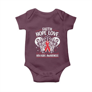 Red Ribbon Faith Hope Love Baby Onesie World AIDS Day Gift TS12 Maroon Print Your Wear