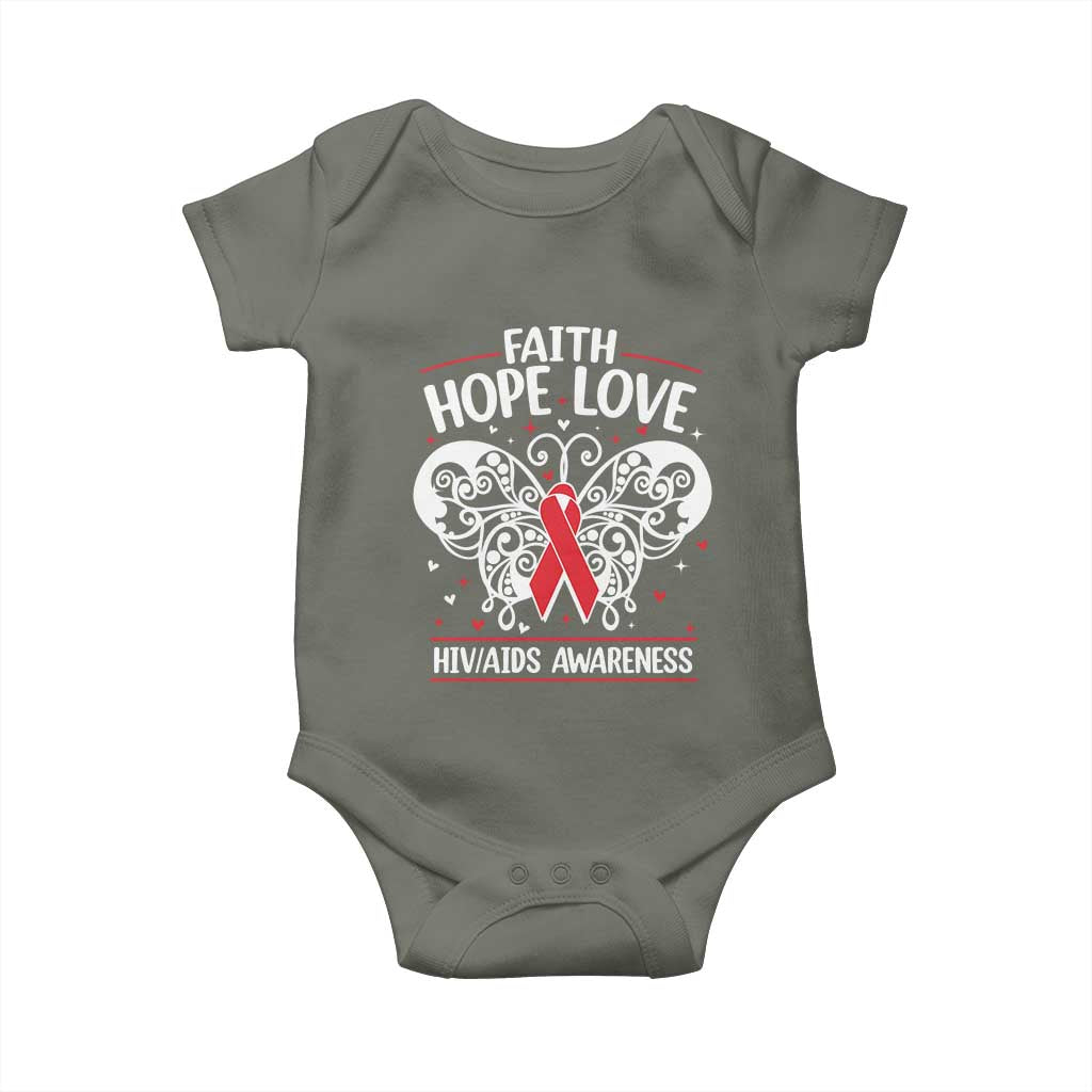 Red Ribbon Faith Hope Love Baby Onesie World AIDS Day Gift TS12 Military Green Print Your Wear