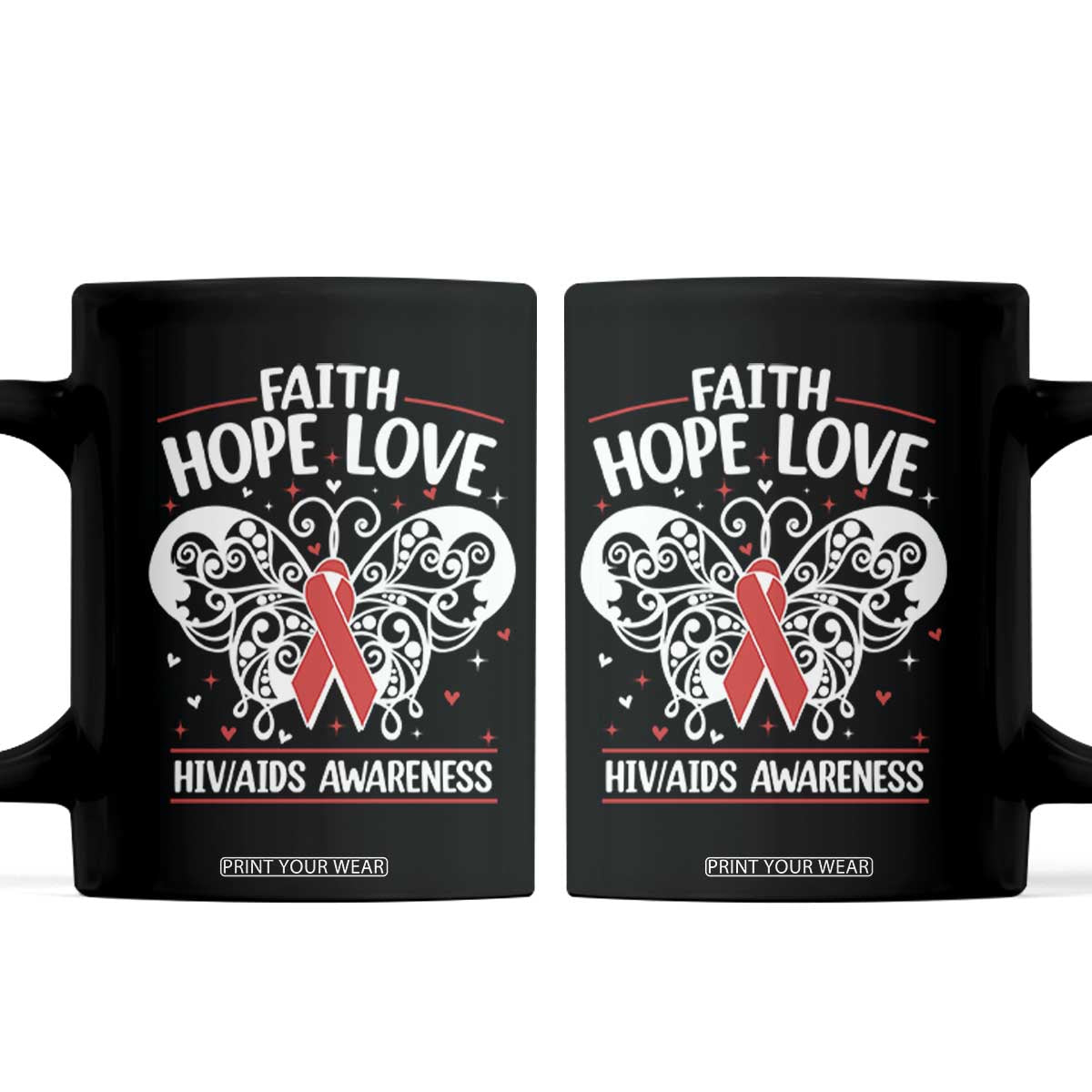 Red Ribbon Faith Hope Love Coffee Mug World AIDS Day Gift TS12 Black Print Your Wear