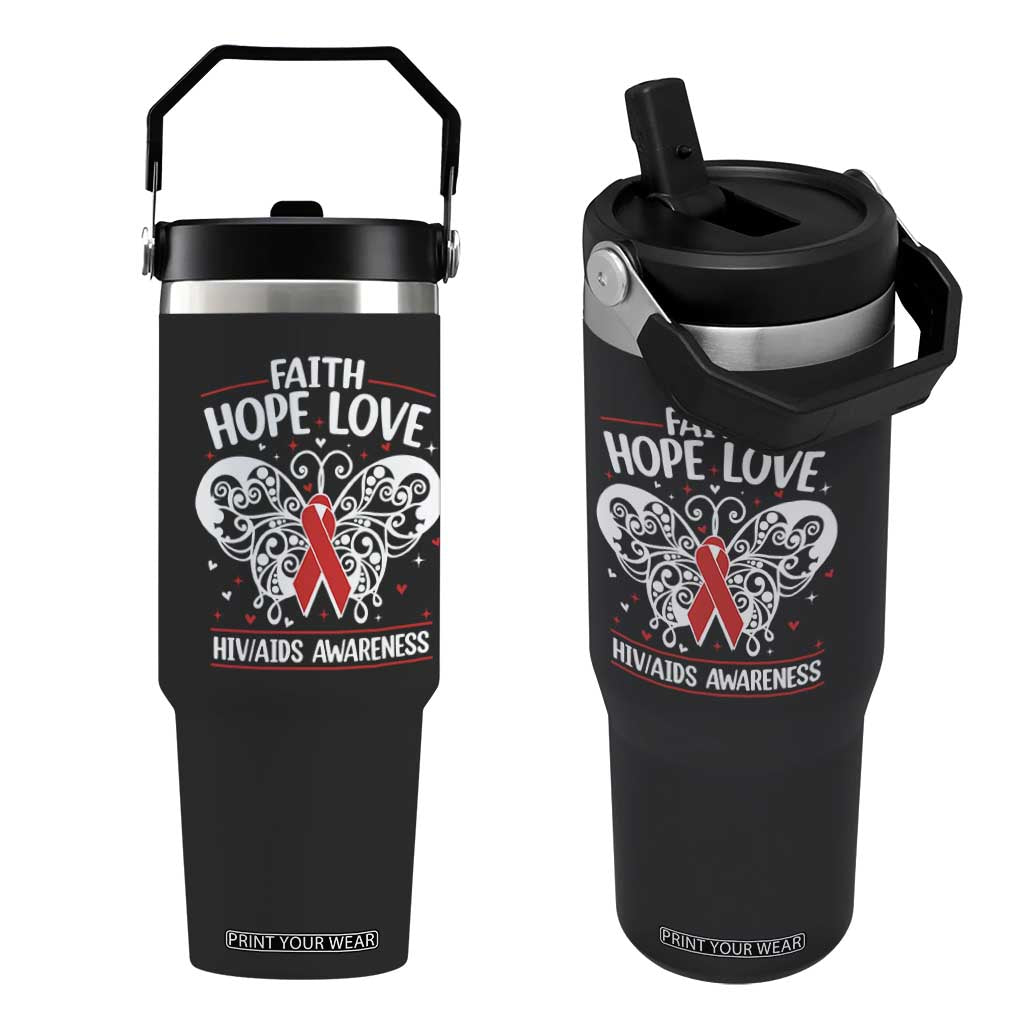 Red Ribbon Faith Hope Love Flip Straw Tumbler World AIDS Day Gift TS12 One Size: 30 oz Black Print Your Wear