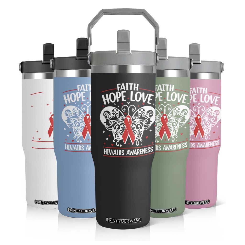 Red Ribbon Faith Hope Love Flip Straw Tumbler World AIDS Day Gift TS12 Print Your Wear