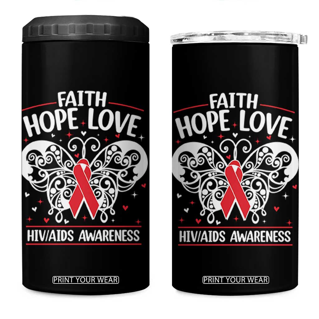 Red Ribbon Faith Hope Love 4 in 1 Can Cooler Tumbler World AIDS Day Gift TS12 One Size: 16 oz Black Print Your Wear