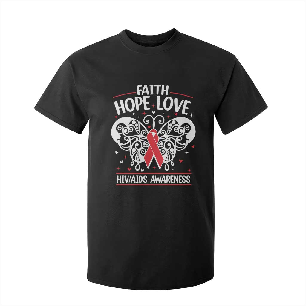 Red Ribbon Faith Hope Love T Shirt For Kid World AIDS Day Gift TS12 Black Print Your Wear