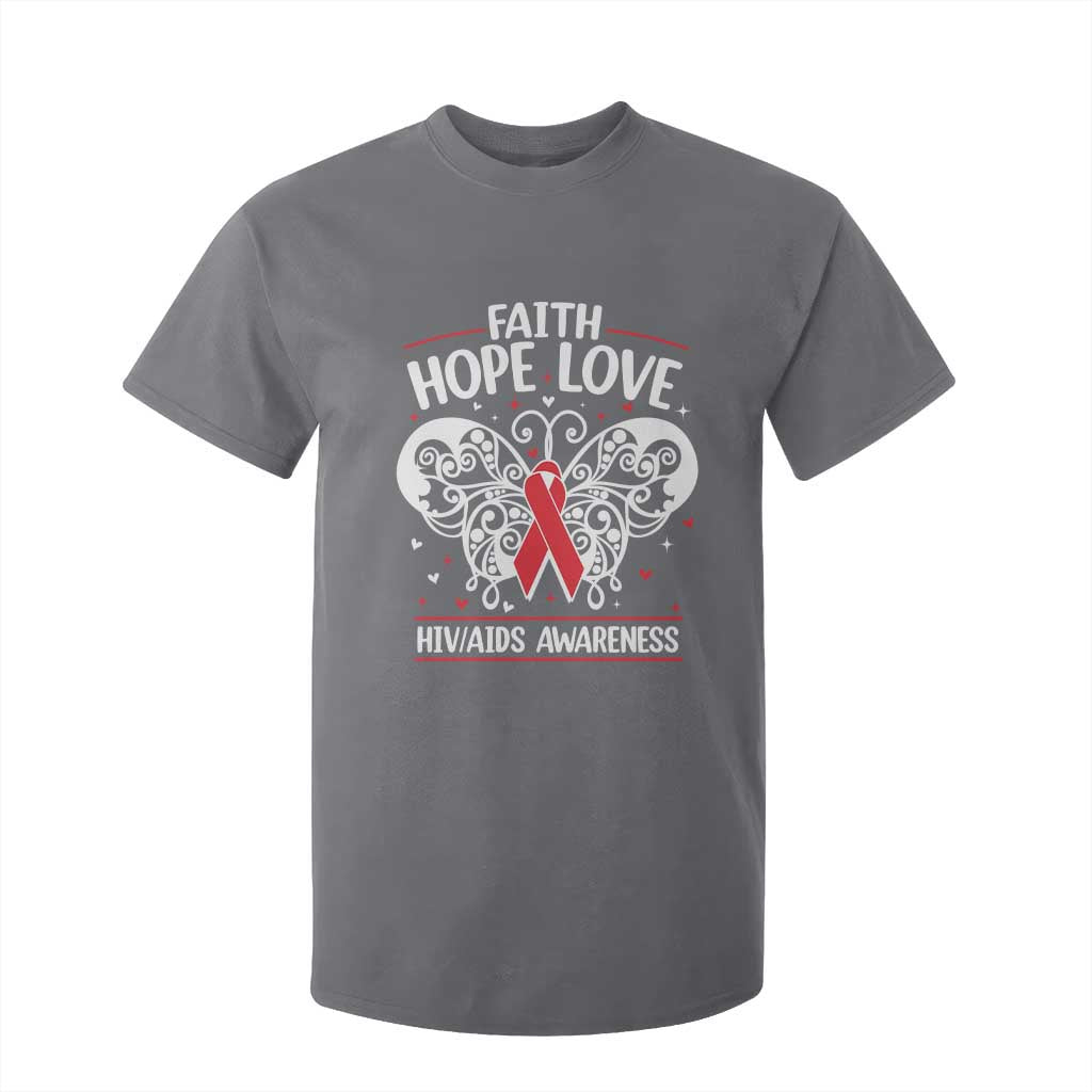 Red Ribbon Faith Hope Love T Shirt For Kid World AIDS Day Gift TS12 Charcoal Print Your Wear