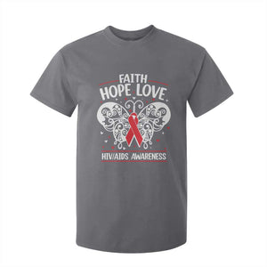 Red Ribbon Faith Hope Love T Shirt For Kid World AIDS Day Gift TS12 Charcoal Print Your Wear