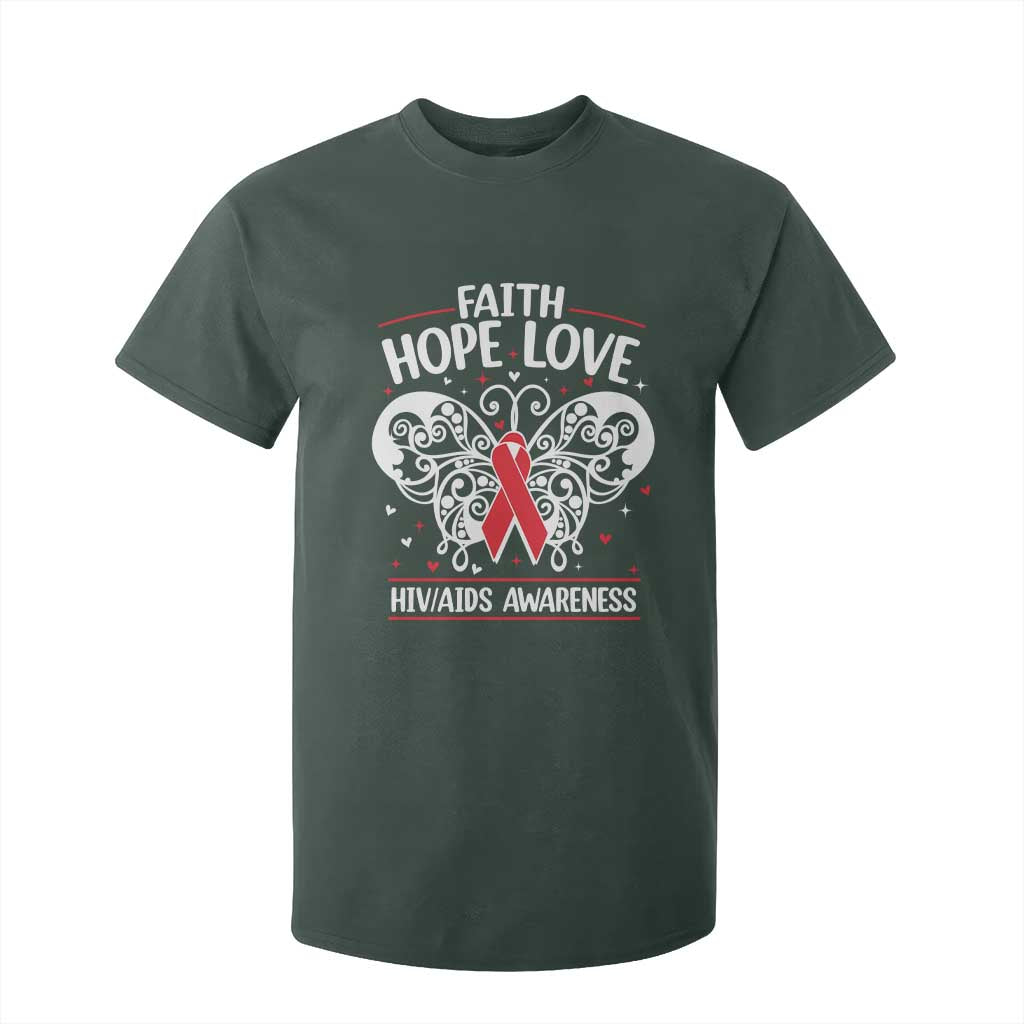 Red Ribbon Faith Hope Love T Shirt For Kid World AIDS Day Gift TS12 Dark Forest Green Print Your Wear