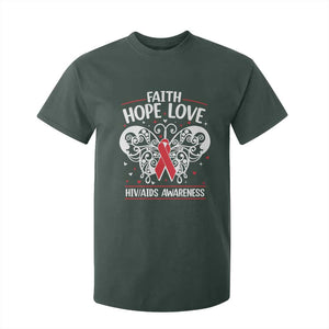Red Ribbon Faith Hope Love T Shirt For Kid World AIDS Day Gift TS12 Dark Forest Green Print Your Wear