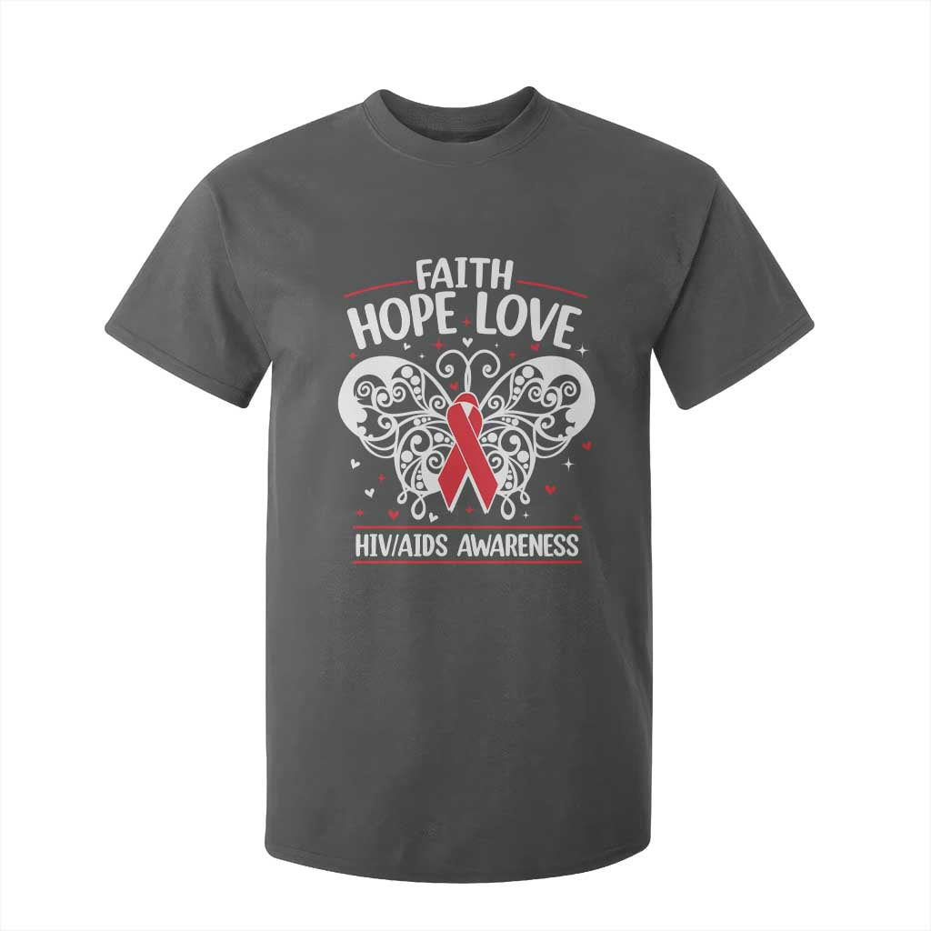 Red Ribbon Faith Hope Love T Shirt For Kid World AIDS Day Gift TS12 Dark Heather Print Your Wear