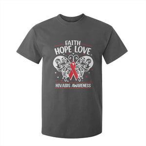 Red Ribbon Faith Hope Love T Shirt For Kid World AIDS Day Gift TS12 Dark Heather Print Your Wear