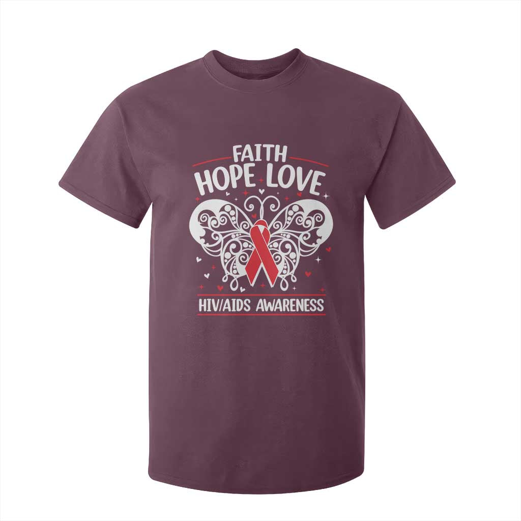 Red Ribbon Faith Hope Love T Shirt For Kid World AIDS Day Gift TS12 Maroon Print Your Wear