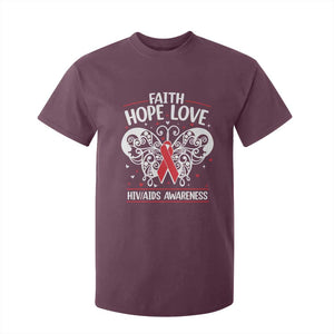 Red Ribbon Faith Hope Love T Shirt For Kid World AIDS Day Gift TS12 Maroon Print Your Wear