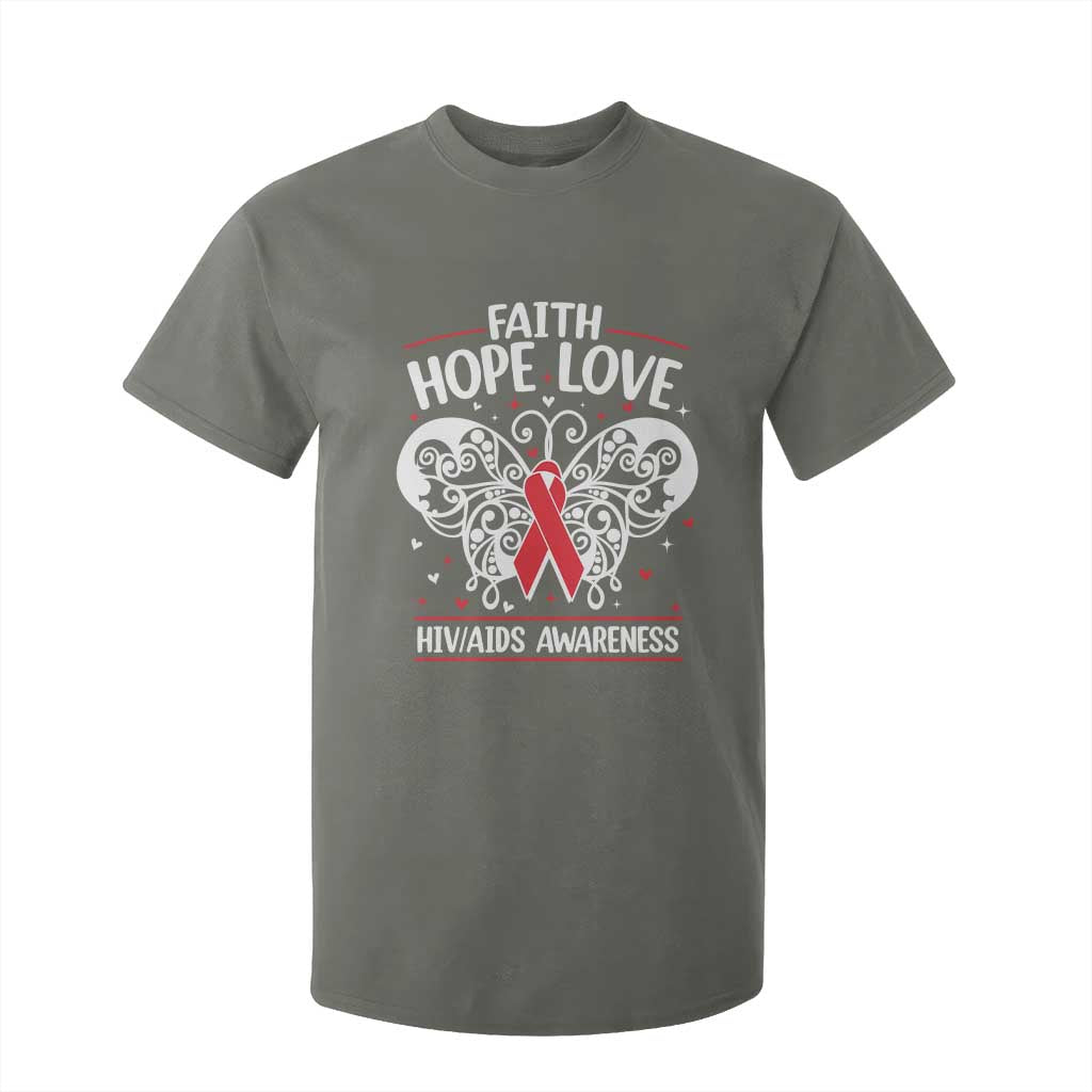 Red Ribbon Faith Hope Love T Shirt For Kid World AIDS Day Gift TS12 Military Green Print Your Wear