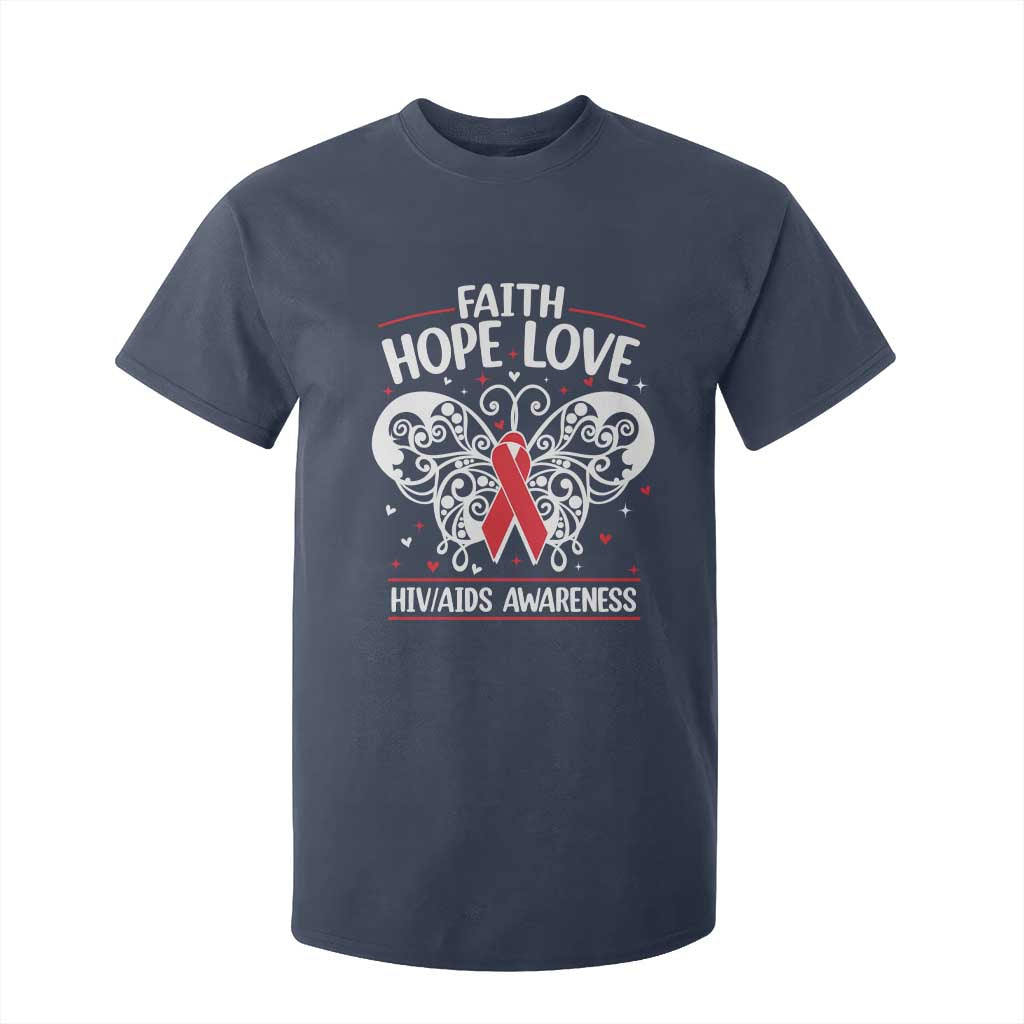 Red Ribbon Faith Hope Love T Shirt For Kid World AIDS Day Gift TS12 Navy Print Your Wear