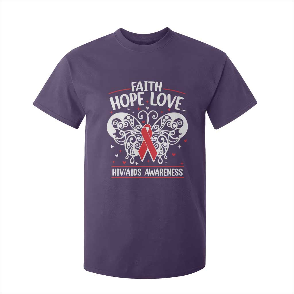 Red Ribbon Faith Hope Love T Shirt For Kid World AIDS Day Gift TS12 Purple Print Your Wear