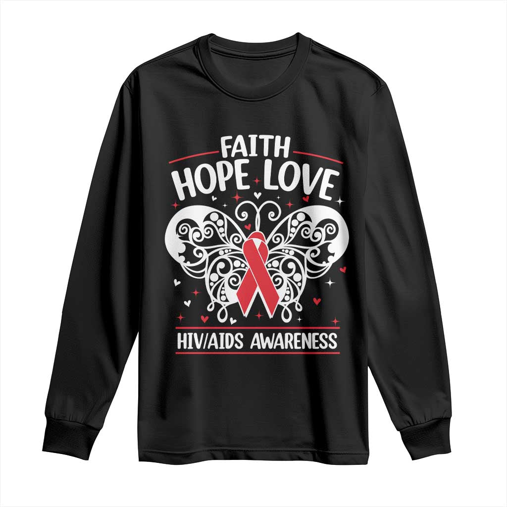 Red Ribbon Faith Hope Love Long Sleeve Shirt World AIDS Day Gift TS12 Black Print Your Wear