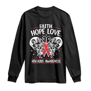 Red Ribbon Faith Hope Love Long Sleeve Shirt World AIDS Day Gift TS12 Black Print Your Wear