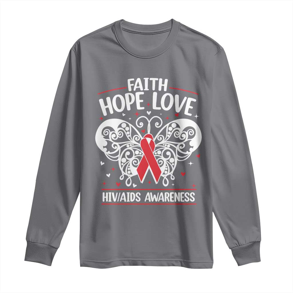 Red Ribbon Faith Hope Love Long Sleeve Shirt World AIDS Day Gift TS12 Charcoal Print Your Wear