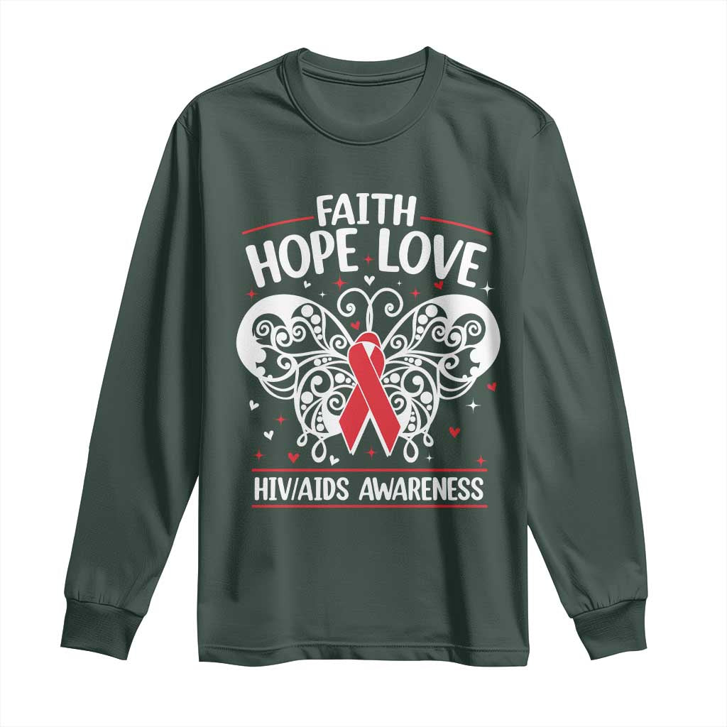 Red Ribbon Faith Hope Love Long Sleeve Shirt World AIDS Day Gift TS12 Dark Forest Green Print Your Wear