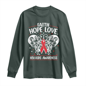 Red Ribbon Faith Hope Love Long Sleeve Shirt World AIDS Day Gift TS12 Dark Forest Green Print Your Wear