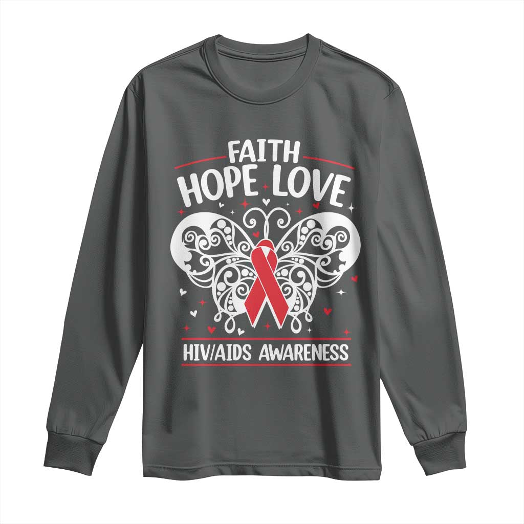 Red Ribbon Faith Hope Love Long Sleeve Shirt World AIDS Day Gift TS12 Dark Heather Print Your Wear