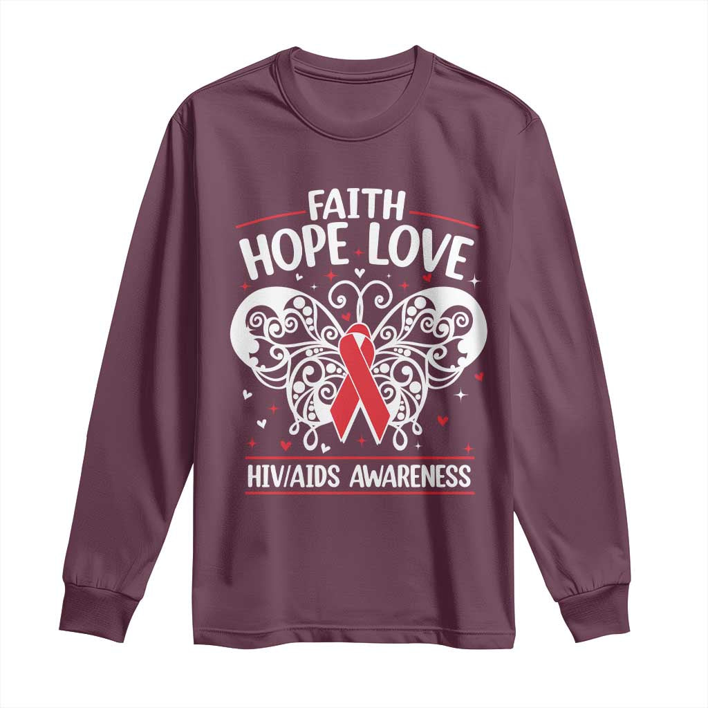 Red Ribbon Faith Hope Love Long Sleeve Shirt World AIDS Day Gift TS12 Maroon Print Your Wear