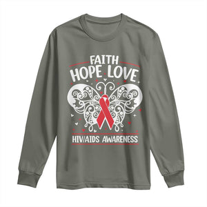 Red Ribbon Faith Hope Love Long Sleeve Shirt World AIDS Day Gift TS12 Military Green Print Your Wear