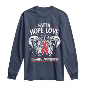 Red Ribbon Faith Hope Love Long Sleeve Shirt World AIDS Day Gift TS12 Navy Print Your Wear