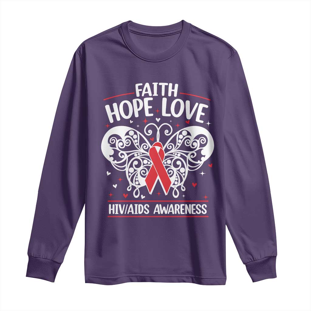 Red Ribbon Faith Hope Love Long Sleeve Shirt World AIDS Day Gift TS12 Purple Print Your Wear
