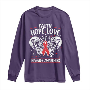 Red Ribbon Faith Hope Love Long Sleeve Shirt World AIDS Day Gift TS12 Purple Print Your Wear