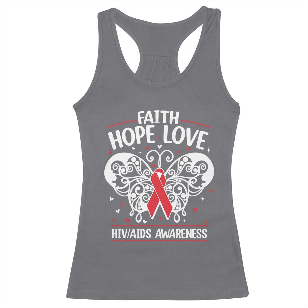 Red Ribbon Faith Hope Love Racerback Tank Top World AIDS Day Gift TS12 Charcoal Print Your Wear