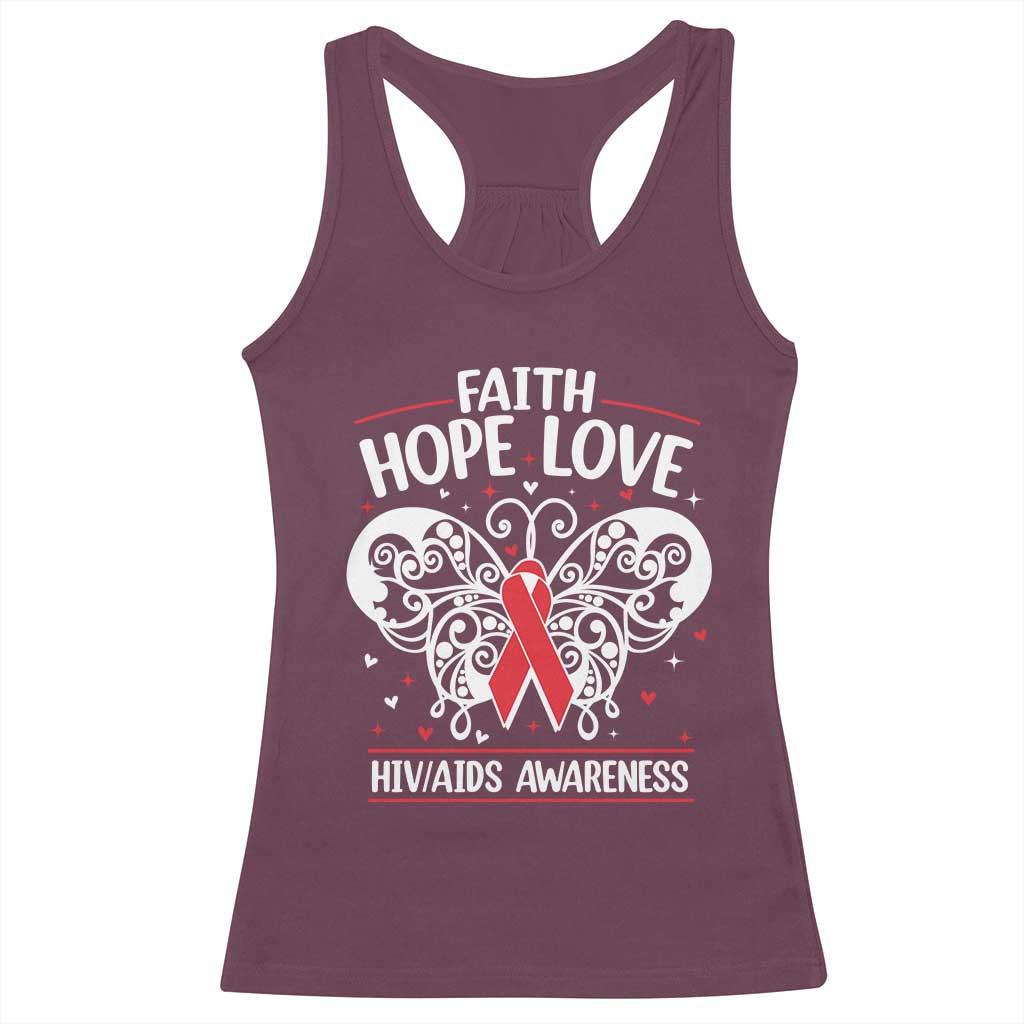 Red Ribbon Faith Hope Love Racerback Tank Top World AIDS Day Gift TS12 Maroon Print Your Wear