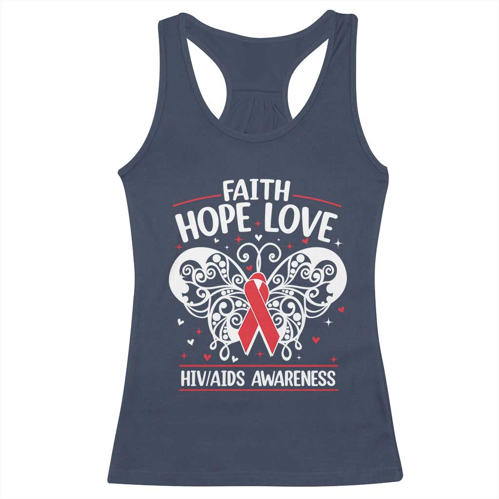 Red Ribbon Faith Hope Love Racerback Tank Top World AIDS Day Gift TS12 Navy Print Your Wear