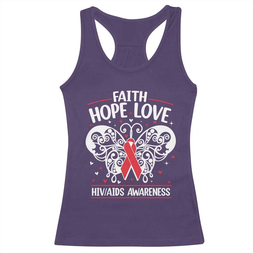 Red Ribbon Faith Hope Love Racerback Tank Top World AIDS Day Gift TS12 Purple Print Your Wear