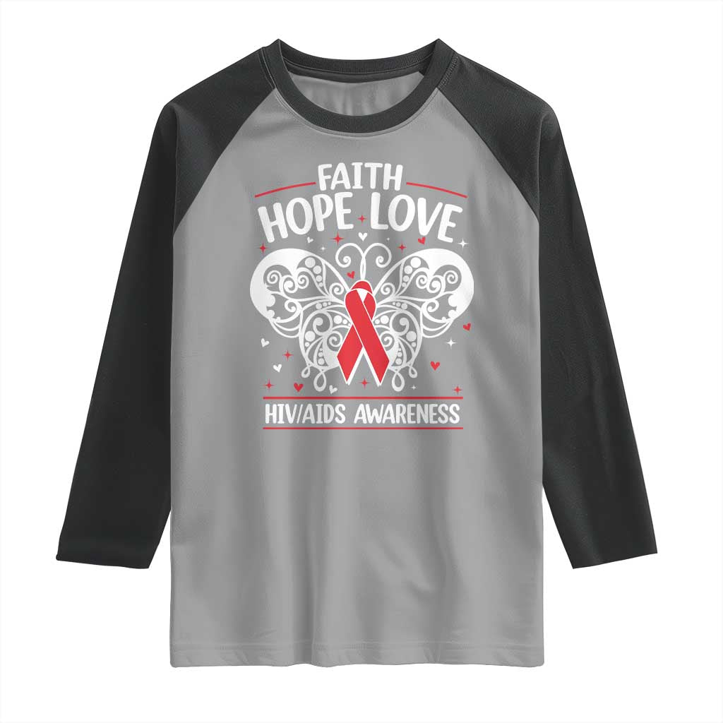 Red Ribbon Faith Hope Love Raglan Shirt World AIDS Day Gift TS12 Sport Gray Black Print Your Wear