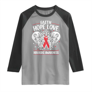 Red Ribbon Faith Hope Love Raglan Shirt World AIDS Day Gift TS12 Sport Gray Black Print Your Wear