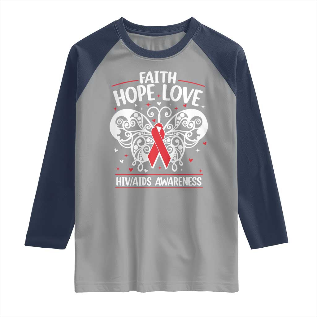Red Ribbon Faith Hope Love Raglan Shirt World AIDS Day Gift TS12 Sport Gray Navy Print Your Wear